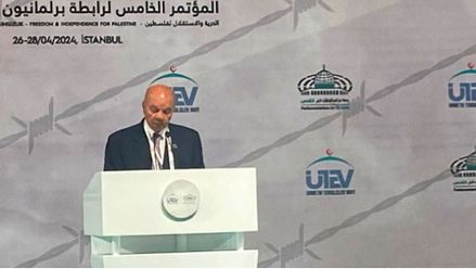 رئيس مجلس الأعيان خلال القاء كلمته في " مؤتمر برلمانيون من أجل القدس"-(من المصدر)