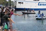 متظاهرون يلقون صلصة الطماطم فى البحر