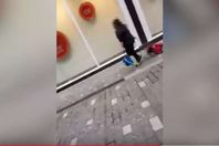 سيدة تجر طفل خلفها