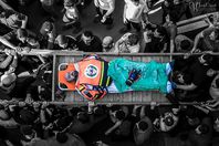 من تشيع جثمان الشهيد العقيد في الدفاع المدني موسى أبو حسنين الذي ارتقى برصاص الاحتلال شرق غزة اليوم