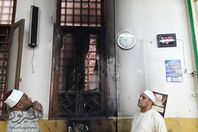 اثار الحريق بمسجد الواقدى بالفيوم