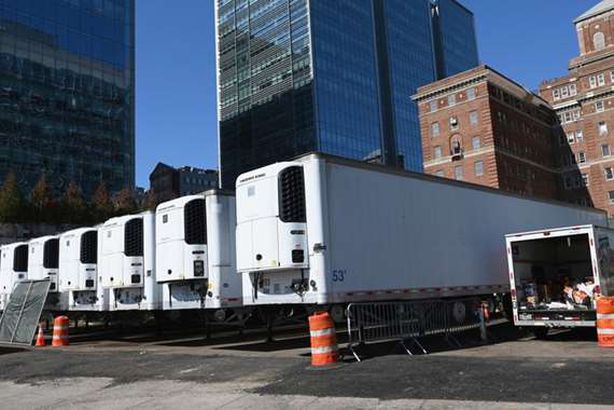 مشاهد مرعبة.. شاحنات تبريد لنقل ضحايا كورونا