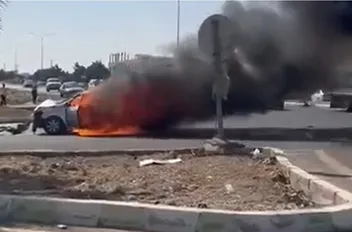 احتراق مركبة بعد حادث في منطقة مؤتة بالكرك ظهر الأحد