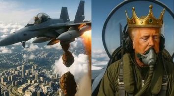 “King Trump” Sparks Controversy with Satirical Video Showing Him in Fighter Jet Dropping “Excrement” on U.S. Protesters