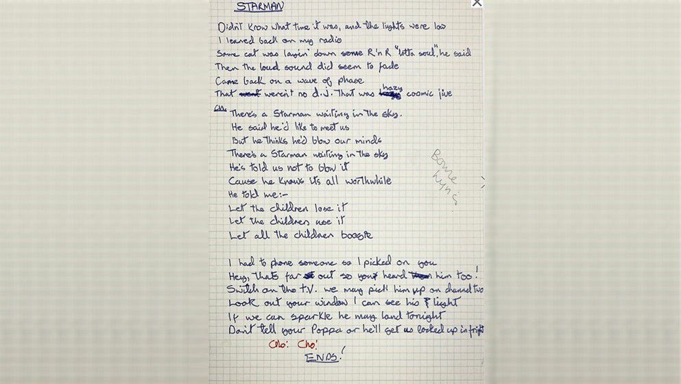 David Bowie’s handwritten ‘Starman’ lyrics sell for over £200,...